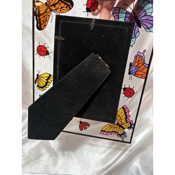 Hand painted glass butterfly lady bug frame easel back fits 4 x 6" picture - Picture 8 of 9
